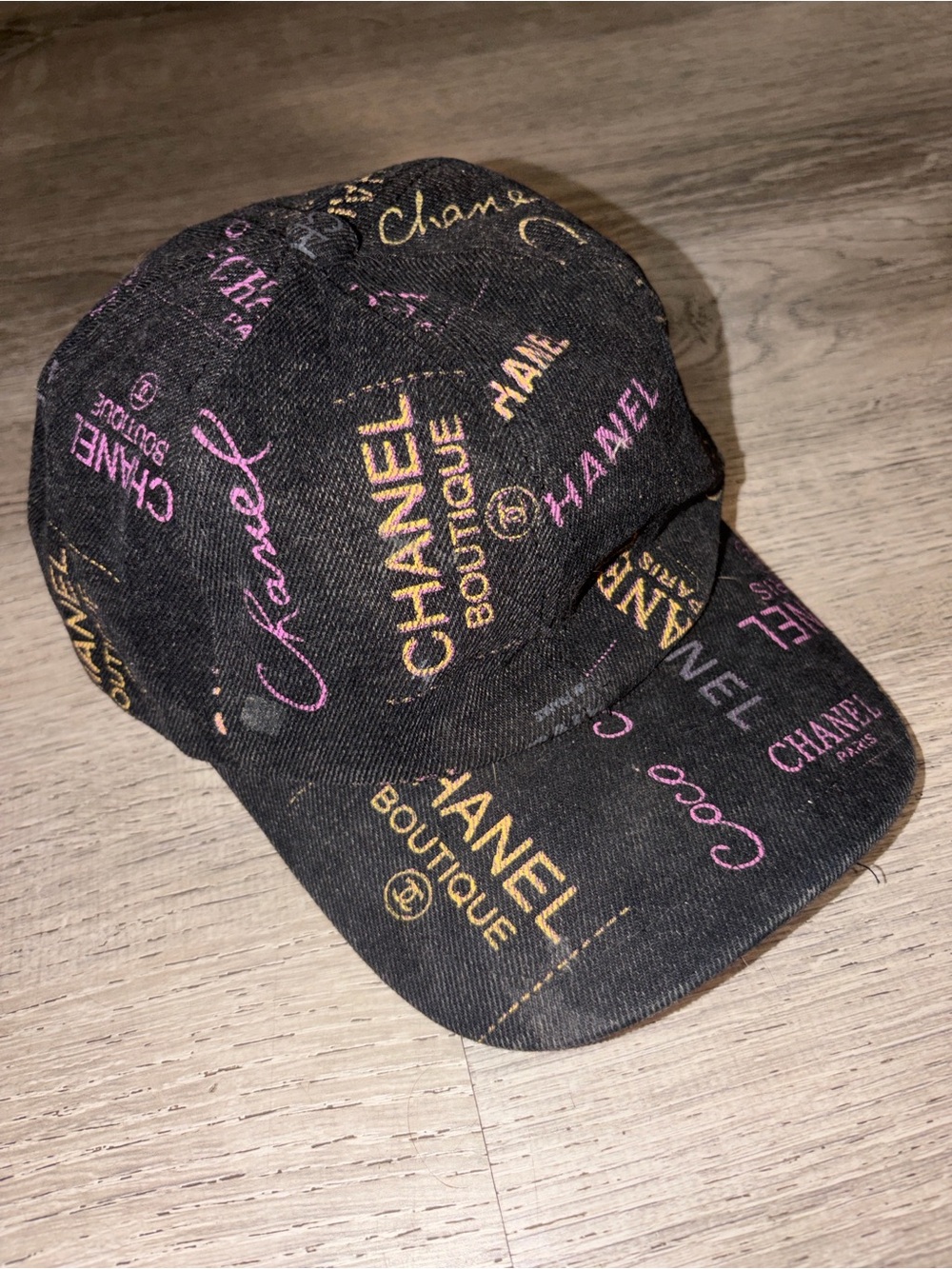 🧢 🖤 💟 🧡 Chanel Logo Baseball Cap Black denim & multi color hat 💜